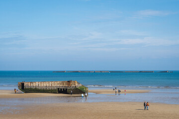 Beached Ship at Mulberry Harbour at Arromanches and Omaha Beach, Normandy, France