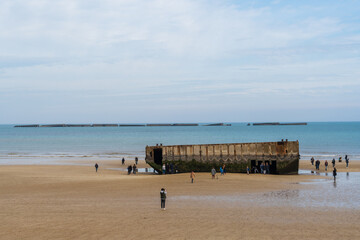 Beached Ship at Mulberry Harbour at Arromanches and Omaha Beach, Normandy, France