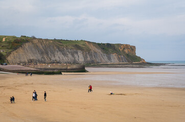 Cliffs at Mulberry Harbour at Arromanches and Omaha Beach, Normandy, France