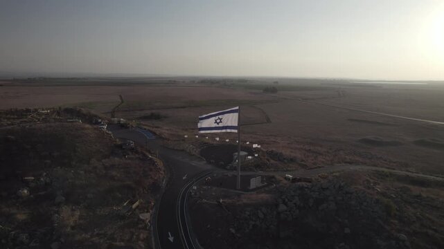 Israeli flag on Mitzpe Tel Saki in the Golan Heights - it's a memorial area of ​​the war between Syria and Israel - an Israeli bunker and guard area the northern border in the Yom Kippur War (Dlog)