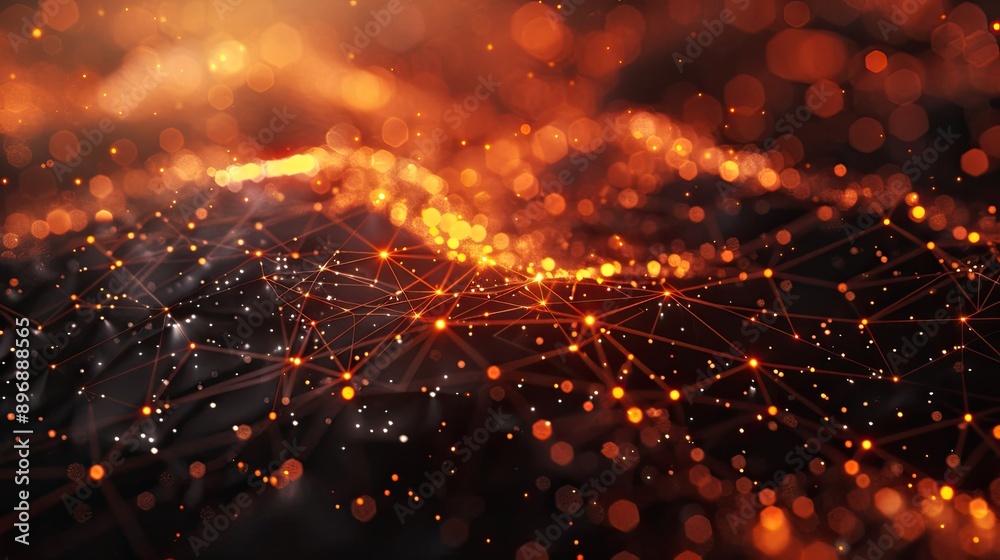 Poster abstract 3d network with interconnected nodes and glowing lines