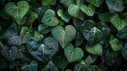 A leafy green background with heart shaped leaves