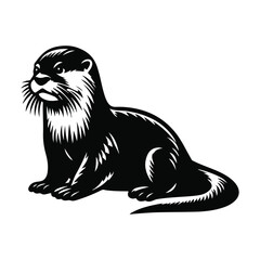 Wildlife mammal otter silhouette vector on white color background.