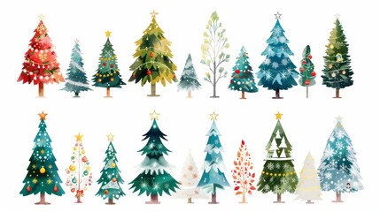 Obraz premium Watercolor Christmas Trees Set.