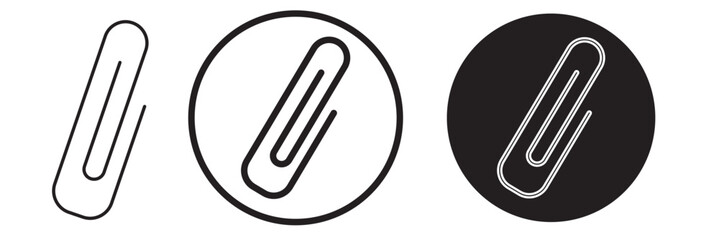 Black isolated icon of paper clip on white background. Silhouette of paper clip. Flat design.
