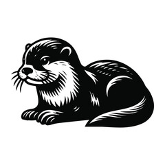 Wildlife mammal otter silhouette vector on white color background.