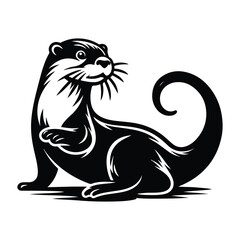 Wildlife mammal otter silhouette vector on white color background.