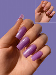 Hands of a woman before and after manicure