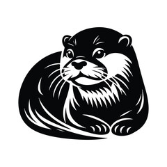 Wildlife mammal otter silhouette vector on white color background.