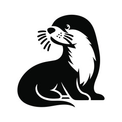 Wildlife mammal otter silhouette vector on white color background.