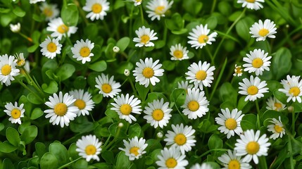 Fototapeta premium Bellis perennis common lawn daisy is a small perennial flowering plant with a yellow central