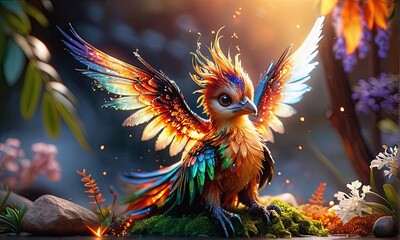 Fototapeta premium A Young Phoenix of the Flames