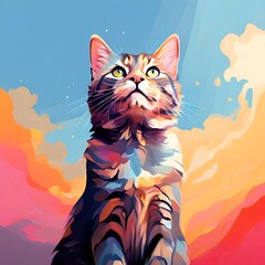 abstract-rendering-illustration-of-a-stand-alone-cat-looking-up