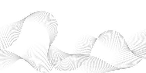 Abstract gray wave dynamic curve lines on transparent background with flowing particles. Digital energy waves technology concept. Modern backdrop design for business, presentation, banner.