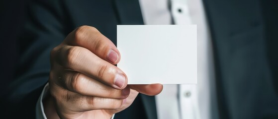 Fototapeta premium Hand holding a blank business card, networking and business concept