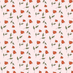 Floral seamless pattern with abstract red rose illustration. Pattern design.