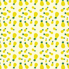 vector illustration of pineapple isolated on light yellow background. Pattern design.