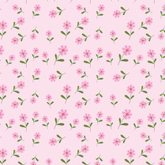 seamless pattern design with pink flowers isolated on background.