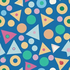 Seamless pattern of colorful triangles and circles, Generative AI