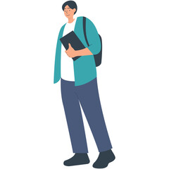 Flat Illustration of Student Character. Vector Clipart Isolated on White Background