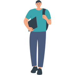 Flat Illustration of Student Character. Vector Clipart Isolated on White Background