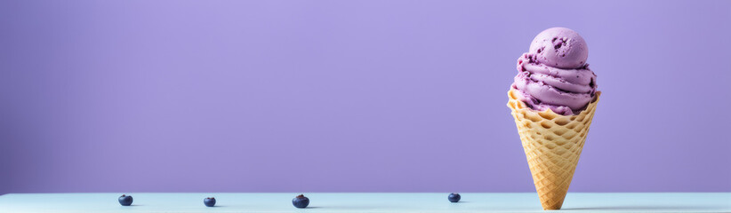 The banner. A cone of blueberry ice cream on a pastel background, blueberries scattered nearby.