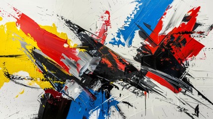 Bold Abstract Painting with Sharp Contrasts and Dynamic Lines Making a Striking Impression in a Modern Gallery