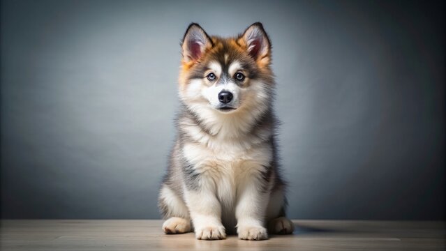 Adorable Pomsky dog sitting in photography studio , pomsky, dog, puppy, cute, fluffy, pet, animal, mixed breed