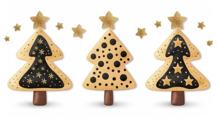 Shimmering golden Christmas trees stand tall against a clean, crisp background, radiating holiday magic and joy.