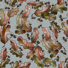 seamless pattern with oak leaves, and acorns
