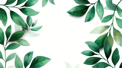 A lush green leaves frame encircles a serene white floral backdrop, creating an elegant space for your message.