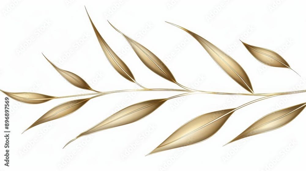 Canvas Prints Delicate handdrawn grass leaves with elegant golden outlines, perfect for enhancing wedding stationery and decor.