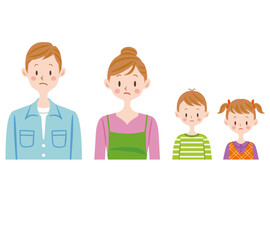 家族　困る　疑問　親子　横並び　ファミリーのイラスト	