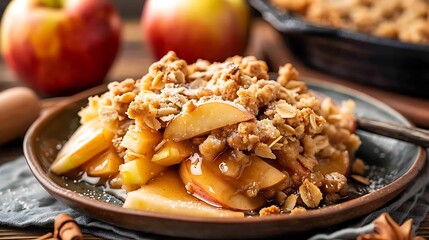 Obraz premium Homemade apple crisp served on a plate
