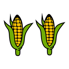 happy corn cartoon Maize Seed with Corn Plant with Cobs
