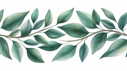 Delicate handpainted foliage pattern featuring vibrant green leaves, perfect for weddings, wallpapers, textiles, and covers.