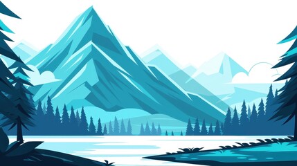 Serene digital art of a mountain lake, perfect for nature lovers. Its tranquil vibe makes it an ideal wall piece.