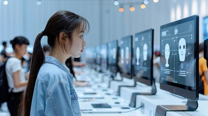 Tech Career Fair: AI Job Seekers Exploring Opportunities with Resumes and Interviews on Clean Background - Sony Alpha a1 Photography