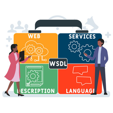 WSDL - Web Services Description Language acronym. business concept background. vector illustration concept with keywords and icons. lettering illustration with icons for web banner, flyer, landing