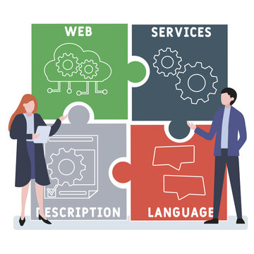 WSDL - Web Services Description Language acronym. business concept background. vector illustration concept with keywords and icons. lettering illustration with icons for web banner, flyer, landing