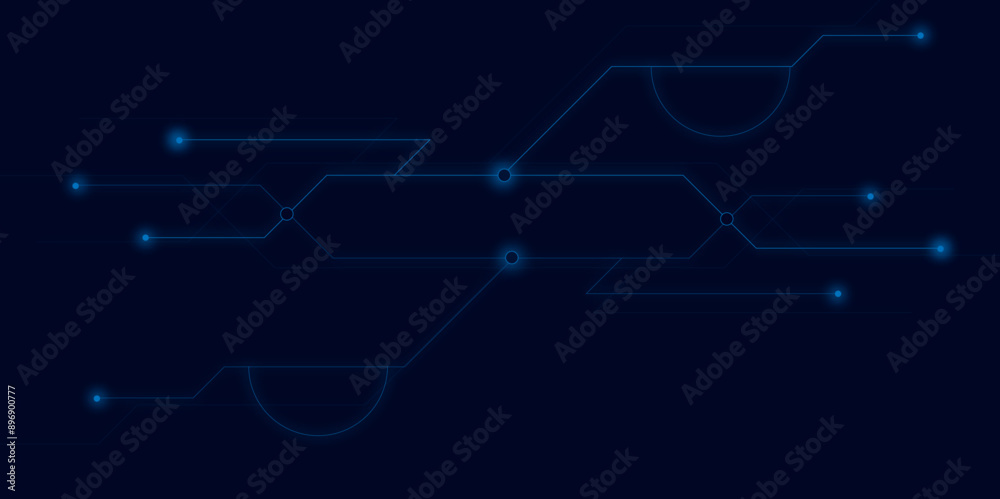 Aufkleber Vector Technology connected black and white lines with electronics elements on tech bg. Circuit connected lines and dots on abstract motherboard.