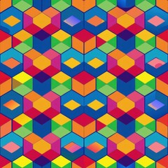 Seamless pattern of vibrant squares and hexagons, Generative AI