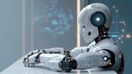 Fototapeta premium AI Job Interview Success: Career Growth and Recruitment Process Concept on Isolated Color Background with Golden Ratio Composition