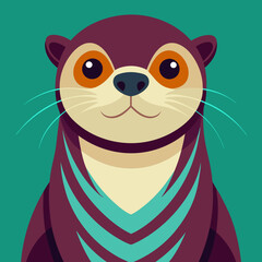 Fototapeta premium European-otter-walks-kawaii-bold-line