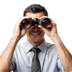 Serious businessman using binoculars