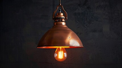 retro copper hanging lamp with orange light bulb