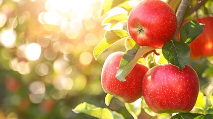 Obraz premium Ripe red apples growing on tree branch