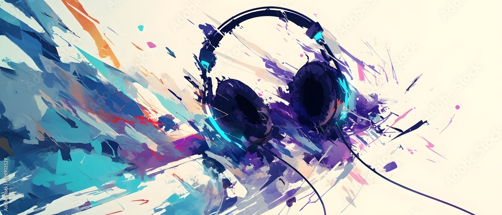 Canvas Prints abstract headphones in colorful swirls.