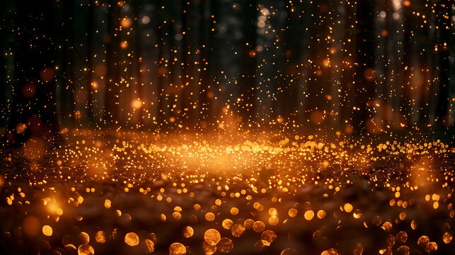 Christmas golden background with bokeh effects, filled with warm golden lights, with a dreamy appearance of glowing lights, an ethereal, magical, and serene mood for a holiday theme