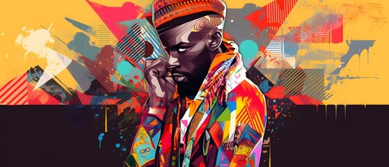 Fototapeta premium Abstract Portrait of a Man in Colorful Geometric Patterns.